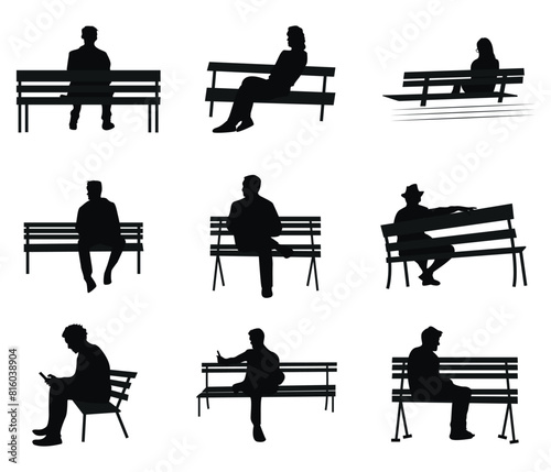 The man sit in park silhouette and vector