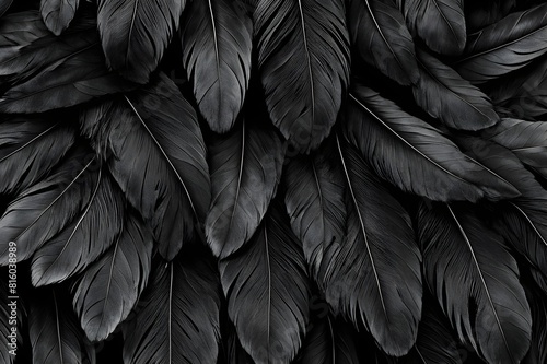 Detailed Black Feathers Texture Background