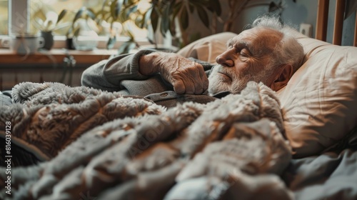 Elderly Male Sleeping in His Home Bed