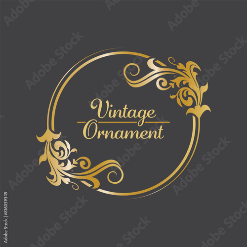 Golden Vintage frame Ornament in Circle Shape .Golden Ring Border ornament. golden oval ornament Suitable for wedding invitation card and label.