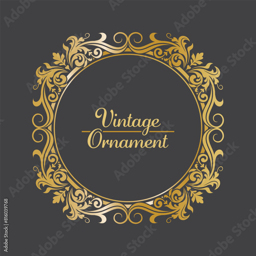 Golden Vintage frame Ornament in Circle Shape .Golden Ring Border ornament. golden oval ornament Suitable for wedding invitation card and label.