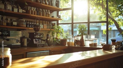 Interior of the coffee shop is flooded with natural light