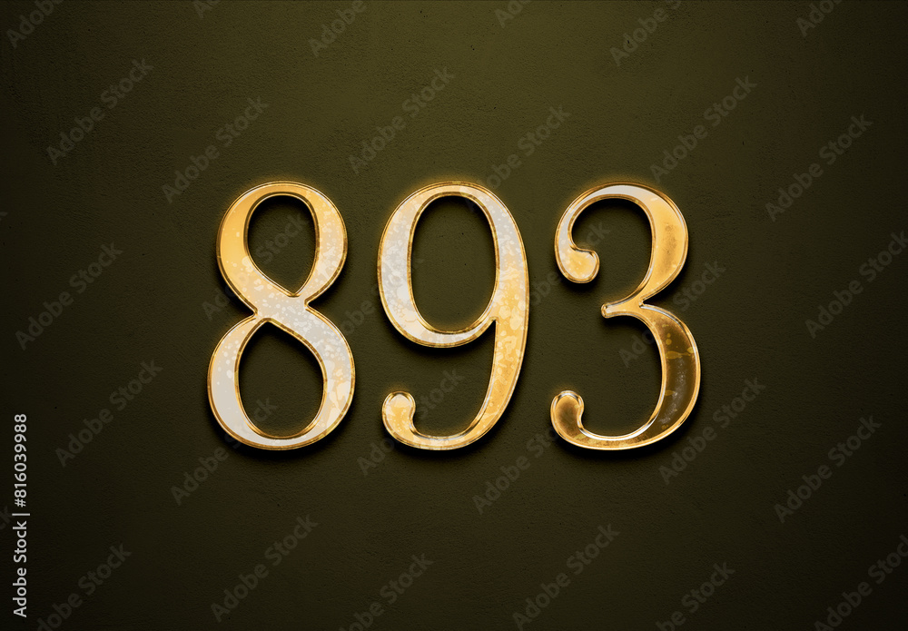 Old gold effect of 893 number with 3D glossy style Mockup. Old gold effect of 893 number with 3D glossy style Mockup.