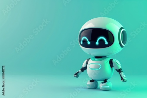 3D vector illustration of a cute robot character, with a flat color background and simple design