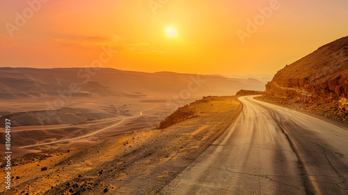 Road in the desert of Egypt at sunset : Generative AI