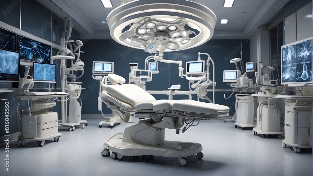 A modern operating room is equipped with cutting-edge medical technology. Generative AI