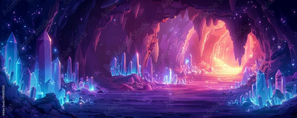 A subterranean city carved into the walls of a vast cavern, its streets illuminated by glowing crystals and populated by denizens of the deep. illustration. A subterranean city carved into the walls of a vast cavern, its streets illuminated by glowing crystals and populated by denizens of the deep. illustration.