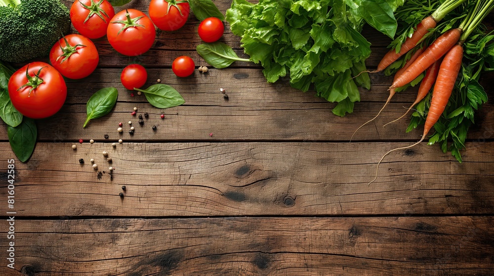 Top view of fresh salmon fillet surrounded by vibrant ingredients like tomatoes, lemon, and herbs on a rustic wooden table.. Top view of fresh salmon fillet surrounded by vibrant ingredients like tomatoes, lemon, and herbs on a rustic wooden table..