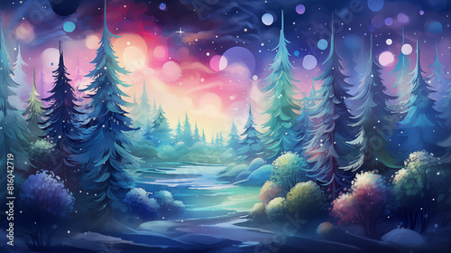 Christmas tree in the night forest