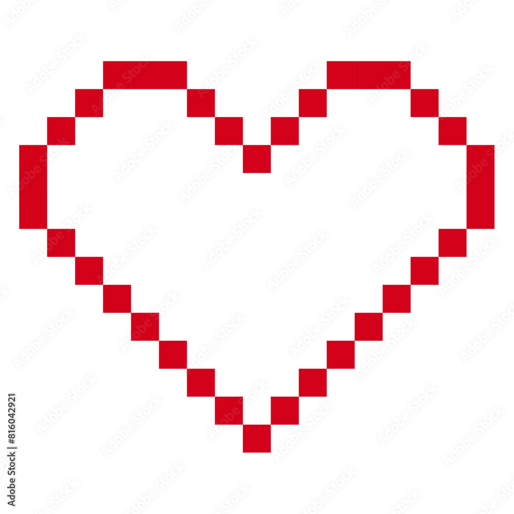 Obraz premium pixel art heart, rendered in a retro 8-bit style. The design captures the nostalgic essence of classic video games, making it perfect for use in digital projects The vibrant and minimalist style adds
