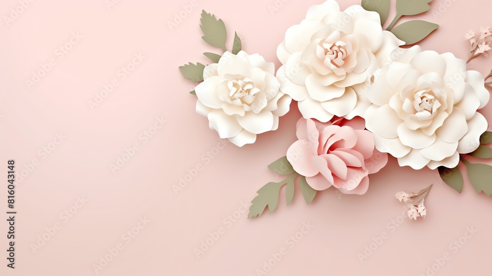 A romantic floral motif with pink peonies and white hydrangeas, set against a blush background, suitable for wedding invitations or luxury bedding sets A romantic floral motif with pink peonies and white hydrangeas, set against a blush background, suitable for wedding invitations or luxury bedding sets