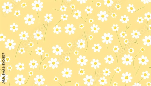 A retro kitchen wallpaper with a repeating pattern of 1950sstyle small daisies and buttercups on a pale yellow background, bringing a cheerful vintage vibe to any space photo