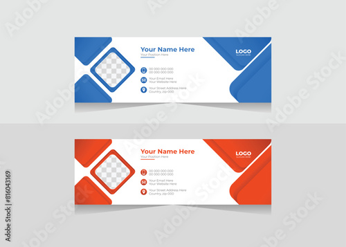 corporate modern red color gradient email signature shape design template. business promotion and promotional professional e-signature vector illustrator design idea. standard email design