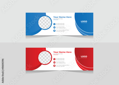 corporate modern red color gradient email signature shape design template. business promotion and promotional professional e-signature vector illustrator design idea. standard email design