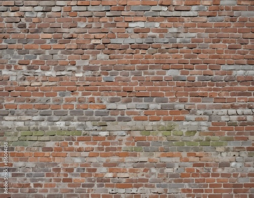 An old  weathered brick wall with a variety of gray  brown  and green tones