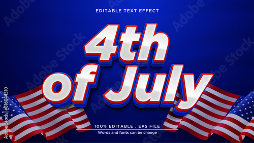 Independence day of america text style. 4th of july editable text effect