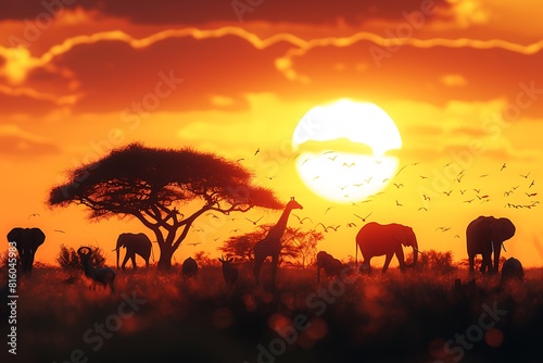 elephants in the sunset