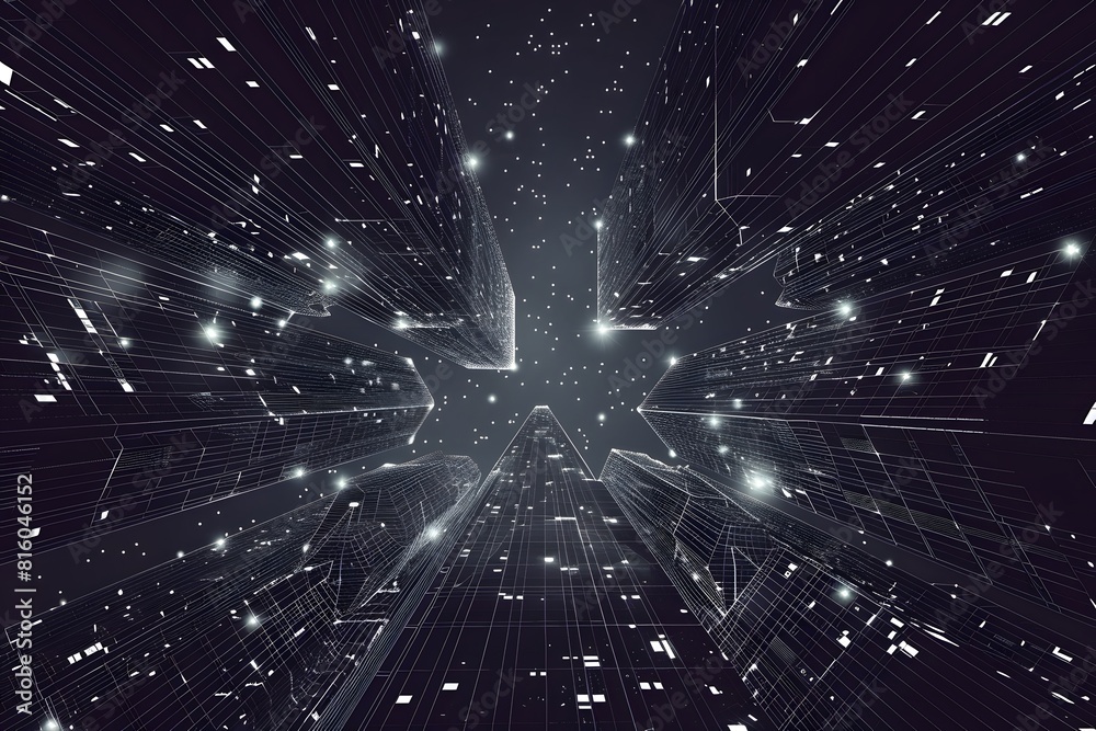 Naklejka premium Dark background with white lines and stars