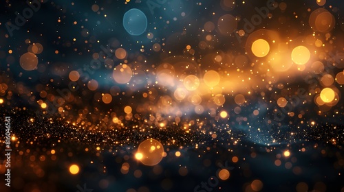 A blurry close up of a dark background with golden lights