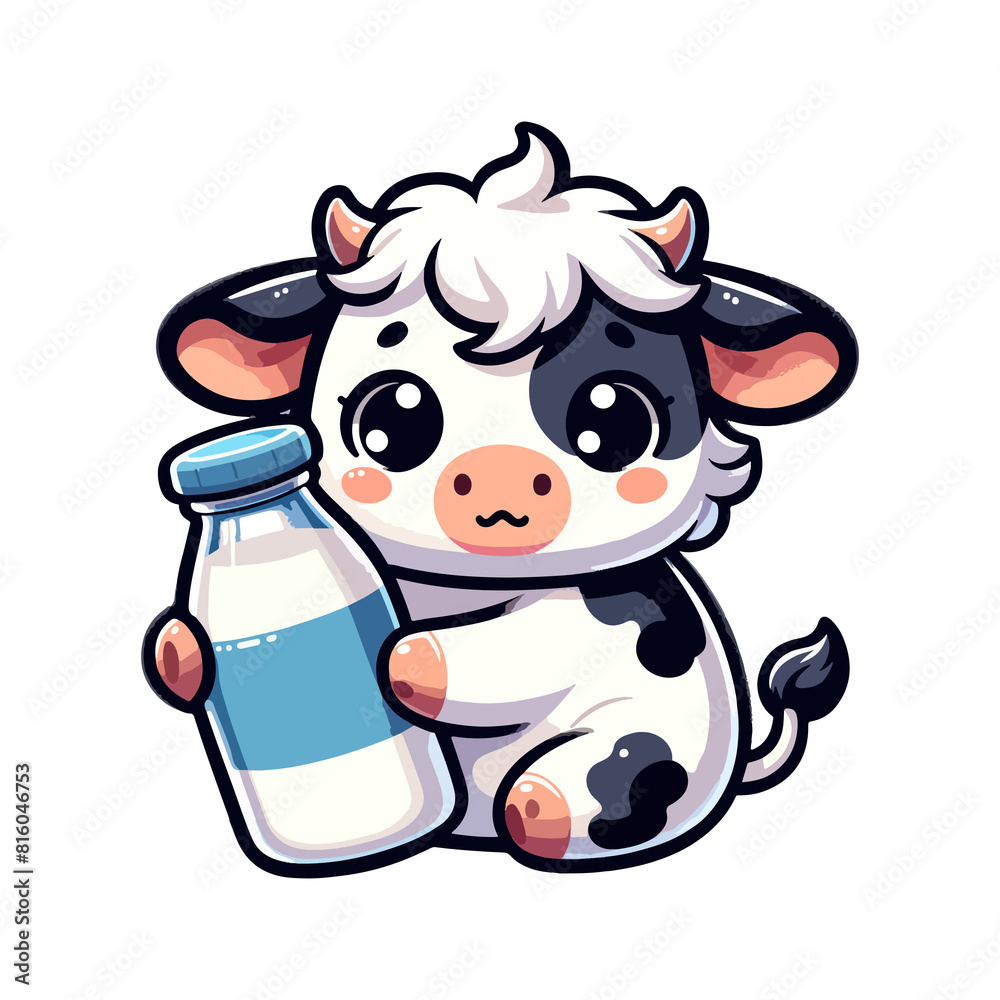 cute icon character cow and milk cute icon character cow and milk