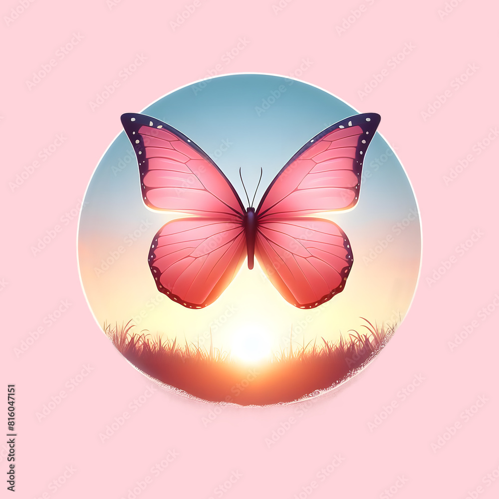 Pink Butterfly flying on Sunset hues vector Sublimation Clipart Pink Butterfly flying on Sunset hues vector Sublimation Clipart