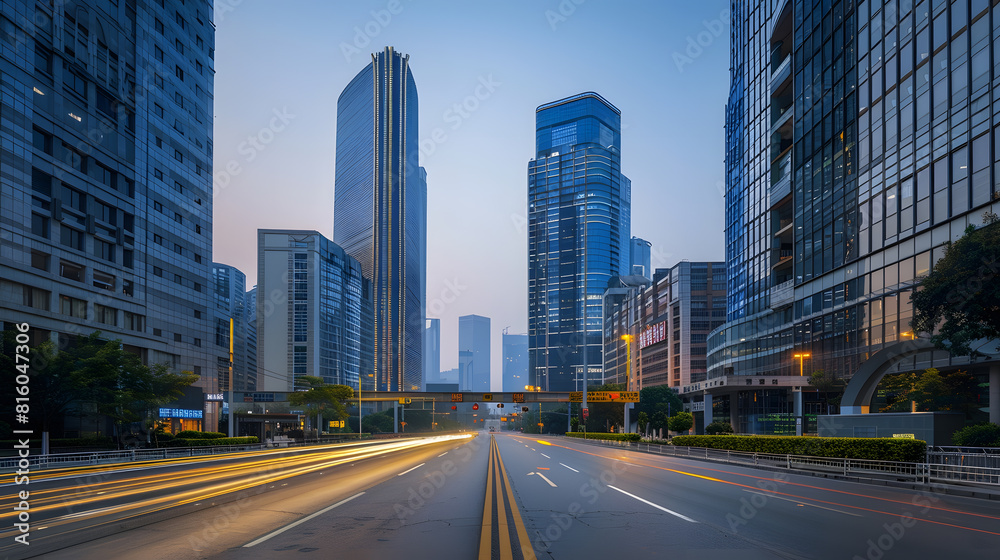 Highway and financial center office building in Chongqing China : Generative AI