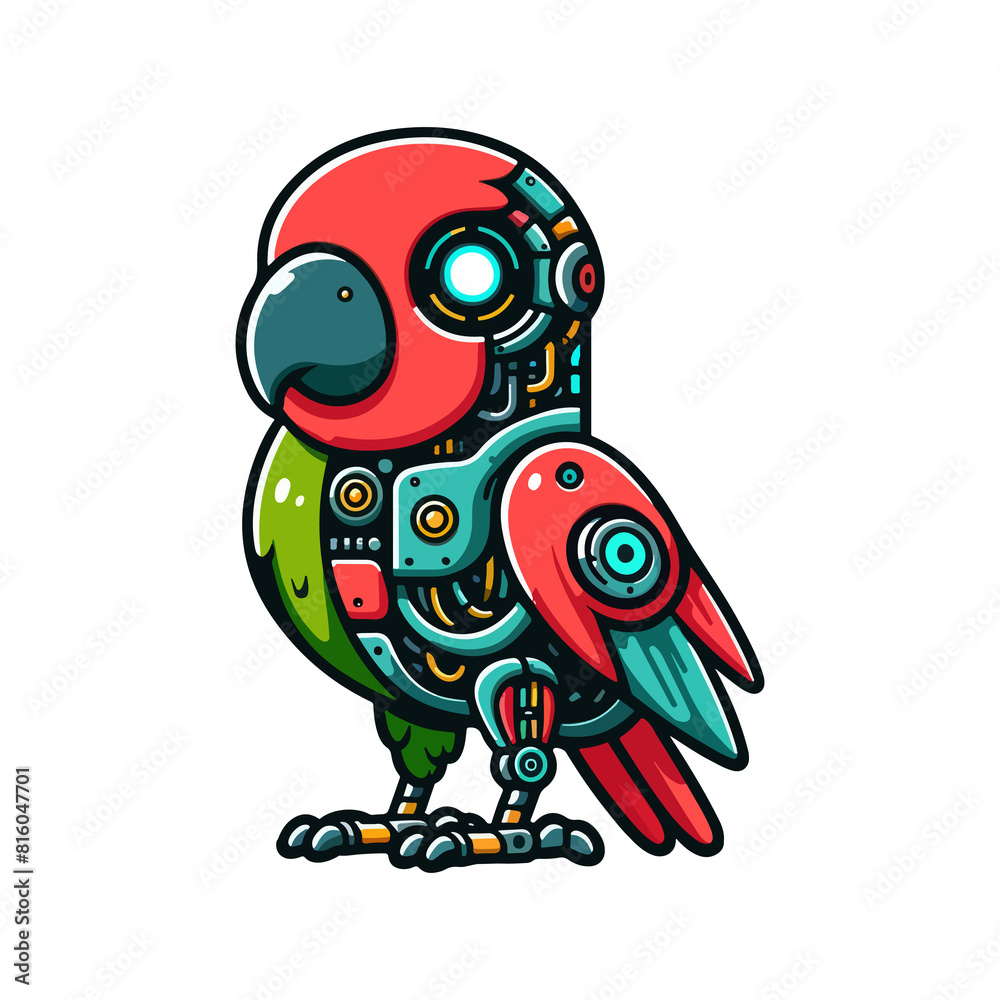 Obraz premium cute icon character parrot cyborg