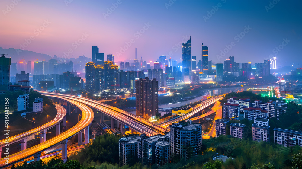 The expressway and the modern city skyline are in Chongqing China : Generative AI