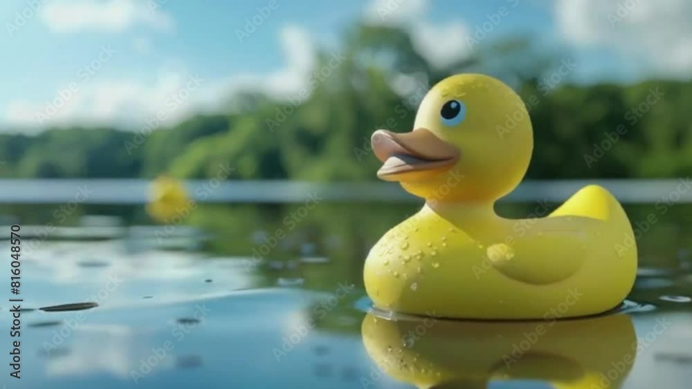 lose-up Yellow rubber ducky in a lake.seamless looping time-lapse virtual video animation background