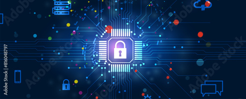 Cyber security and information or network protection. Future cyber technology web services for business and internet project. Vector art