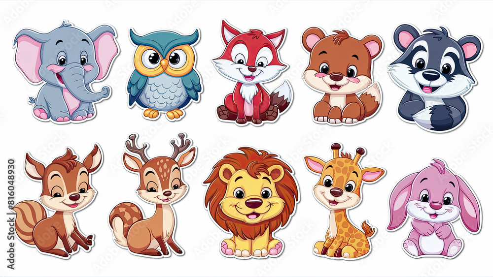 Fototapeta premium A collection of adorable cartoon animal stickers