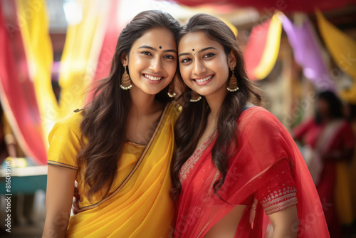 Two beautiful indian women in traditional saree