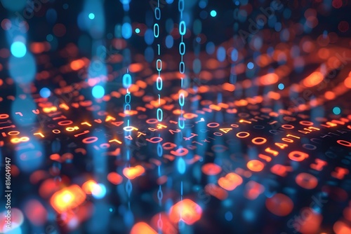 Close up computer screen displaying multiple glowing numbers