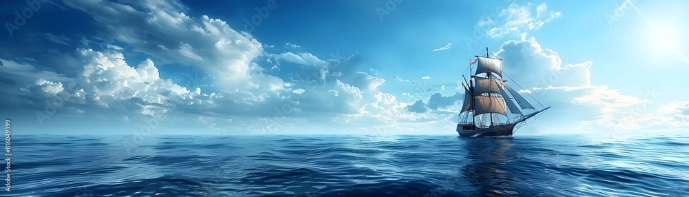 Traditional Sailing Ship Navigating Vast Oceans by Starlight in Tranquil Seascape Traditional Sailing Ship Navigating Vast Oceans by Starlight in Tranquil Seascape