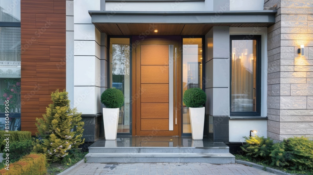 A beautiful modern front door creates a good impression of the house before entering the apartment