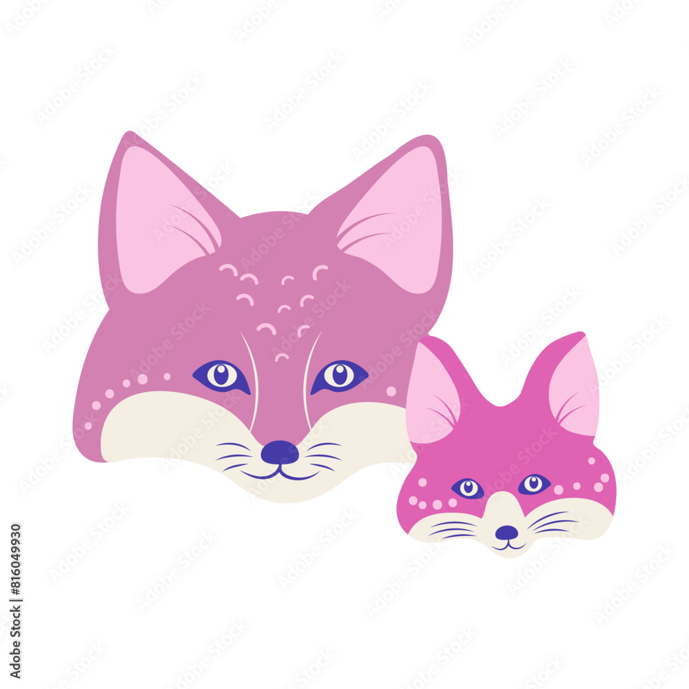 Heads of mom and baby foxes, vector cartoon illustration Heads of mom and baby foxes, vector cartoon illustration