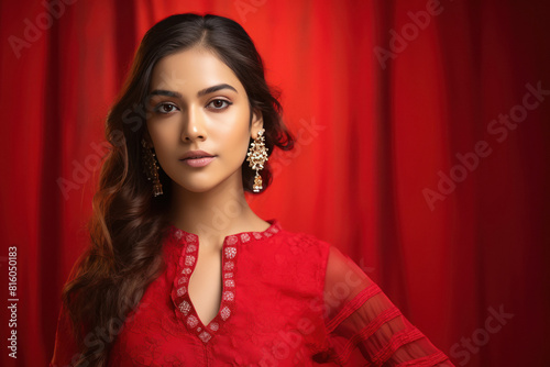 beautiful woman in red color kurti