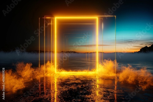 Smoke door Sci-Fi square Podium generative ai set . Beautiful simple AI generated image in 4K, unique. photo