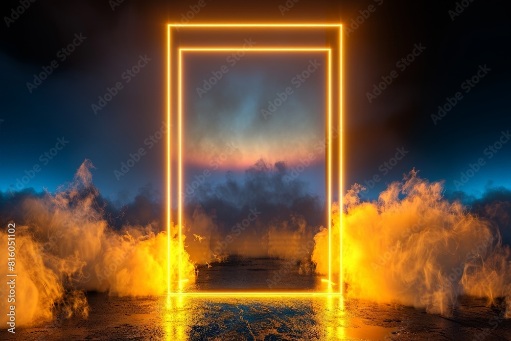 Vector 3d render square glowing in the dark pink-blue neon lights, generative Ai. Beautiful simple AI generated image in 4K, unique. Vector 3d render square glowing in the dark pink-blue neon lights, generative Ai. Beautiful simple AI generated image in 4K, unique.