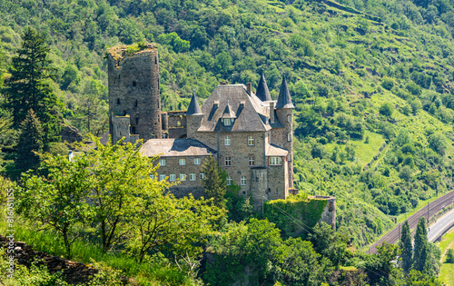 View of Katz Castle (Burg Katz) in Sankt Goarshausen in the Rhine Valley, Germany