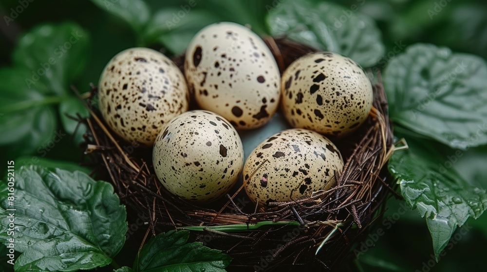 Blue eggs in a bird s nest surrounded by lush wild grass, a serene natural habitat scene Blue eggs in a bird s nest surrounded by lush wild grass, a serene natural habitat scene