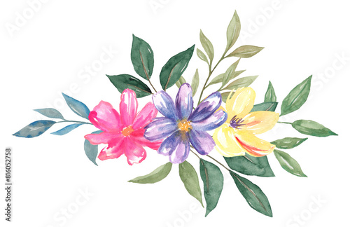 Watercolor flowers and leaves isolated on transparent PNG background  Attractive decorative flowers