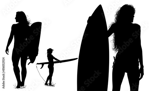 surfistas, contraluz, vector, tabla, surf, mar, atardecer, mujer surfista, silueta, tablista, ilustracion, arte surf, rosa, surfista en la playa, chica surf, mujer