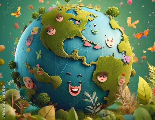 Globe earth happy with people helping with the enviroment