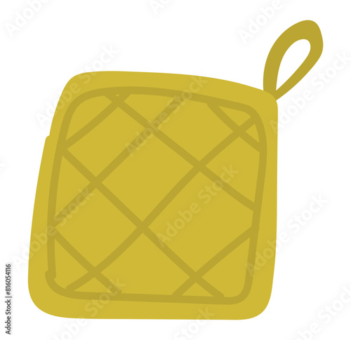 Kitchen square potholder in flat design. Fabric hand protection holder. Vector illustration isolated.
