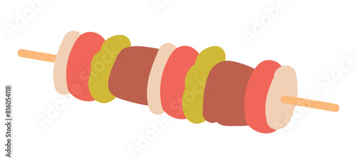Barbeque kebab or shashlik in flat design. Picnic meat grilled on skewer. Vector illustration isolated.