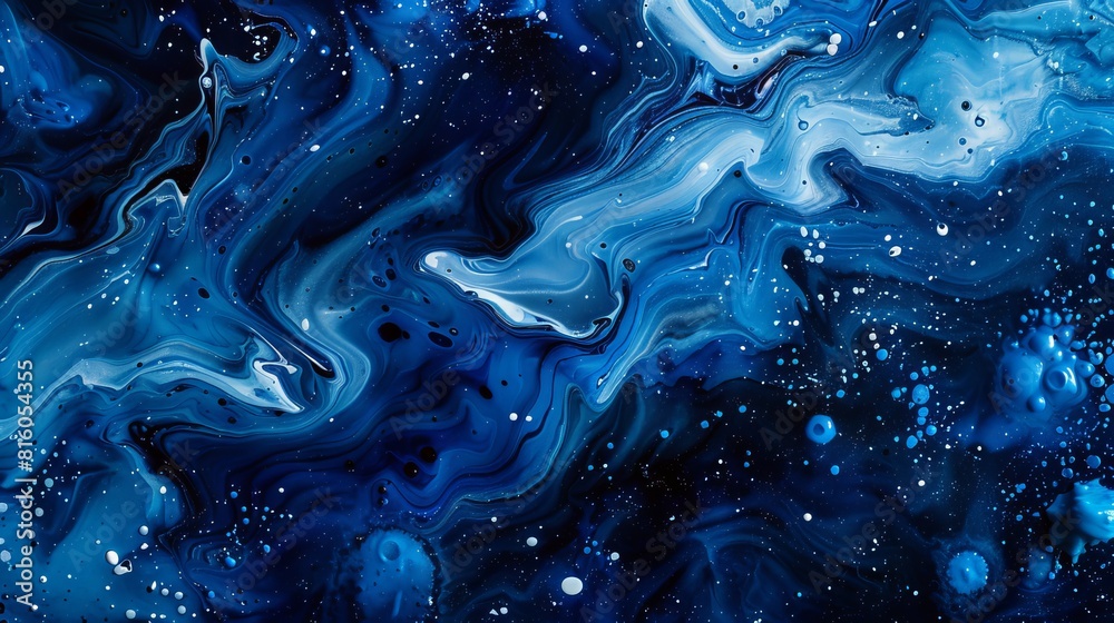 Blue paint swirls and splatters create a vibrant, abstract background. Blue paint swirls and splatters create a vibrant, abstract background.