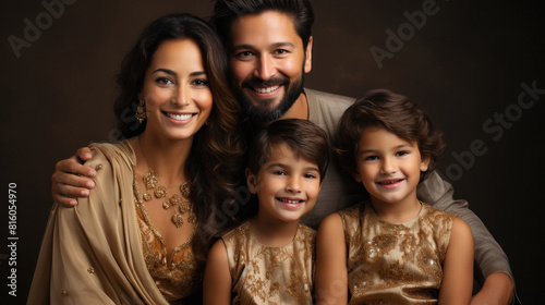 Indian family setting together in fashionable wear