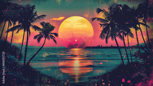 tropical sunset with palm trees