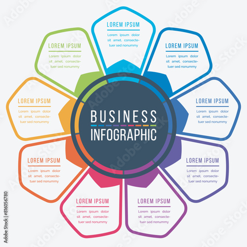 Infographic design 9 Steps, objects, elements or options business information design template